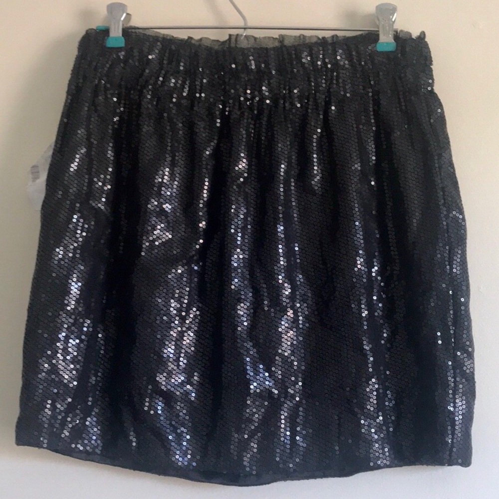 BAR III SEQUIN MINI SKIRT W/ LACE EMBROIDERY